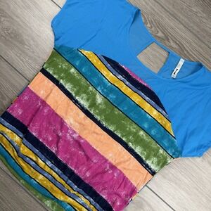 Doremi Women's Colorful Striped Short Sleeve Tunic Top Multicolor Size Large